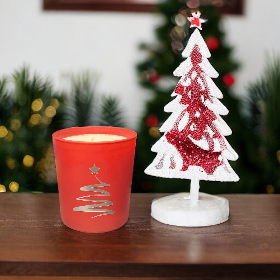 Soy Wax Scented Candle - Christmas Tree - red
